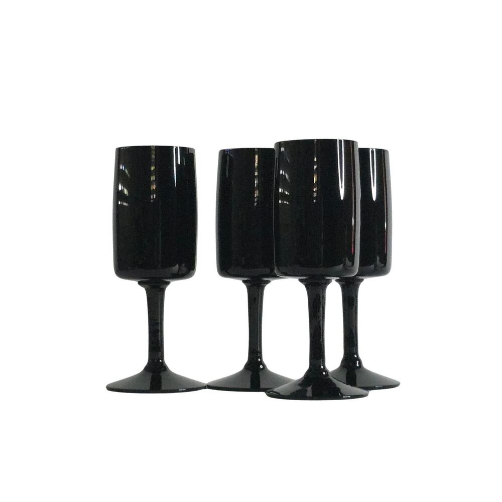 4 Swedish Black Crystal Wine Glasses Bjorkshult Scan by Hans Christian Wagner
